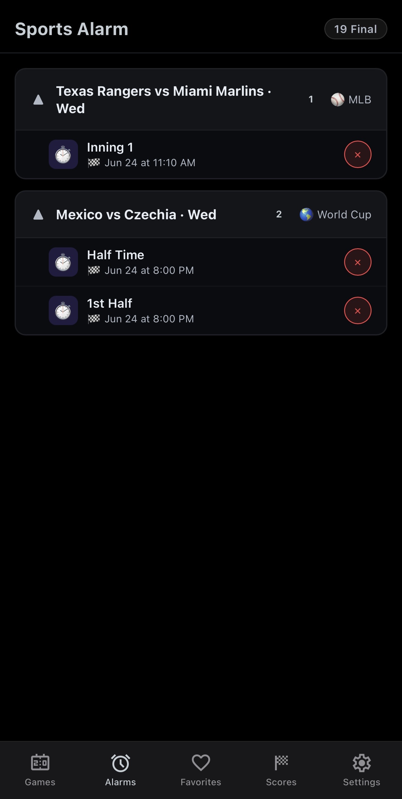 Alarms Tab